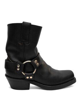 FRYE 8R Harness Short Boot Black Oiled Leather Western Cowgirl Moto Engineer